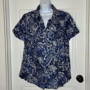 Karen Scott Women's Blue Mosaic Floral Short Sleeve Button-Up Shirt - 2X NWOT